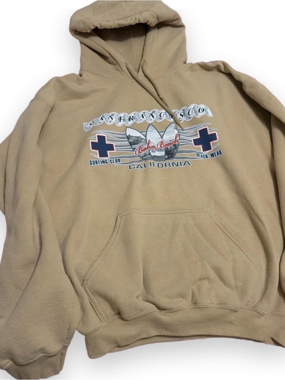 Gildan Tan colored Pullover Hoodie with Surf Graphic